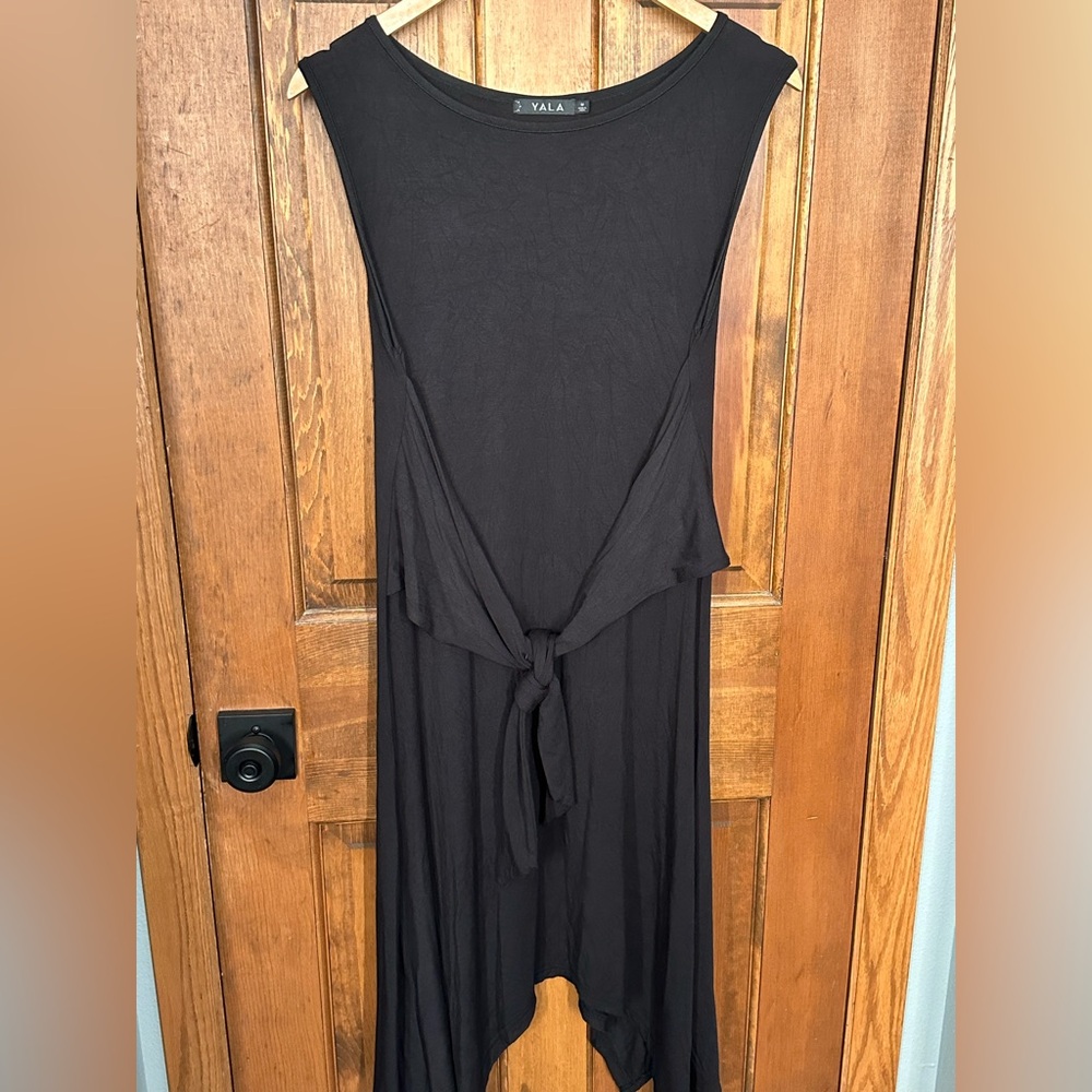 Yala Womens Dress M Medium‎ Black Bamboo Asymmetrical Tie Minamalist Classic